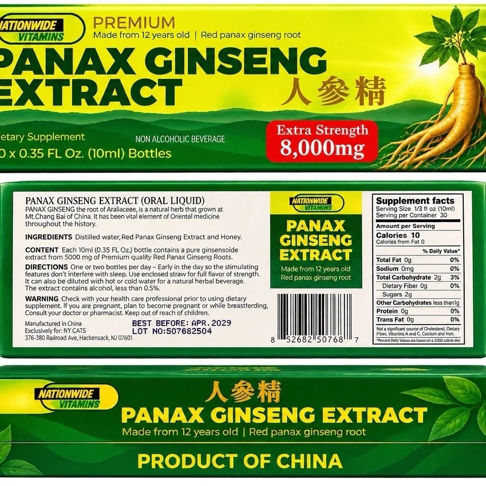 Premium Panax Ginseng Extract 8,000mg Liquid 30 x 0.35oz